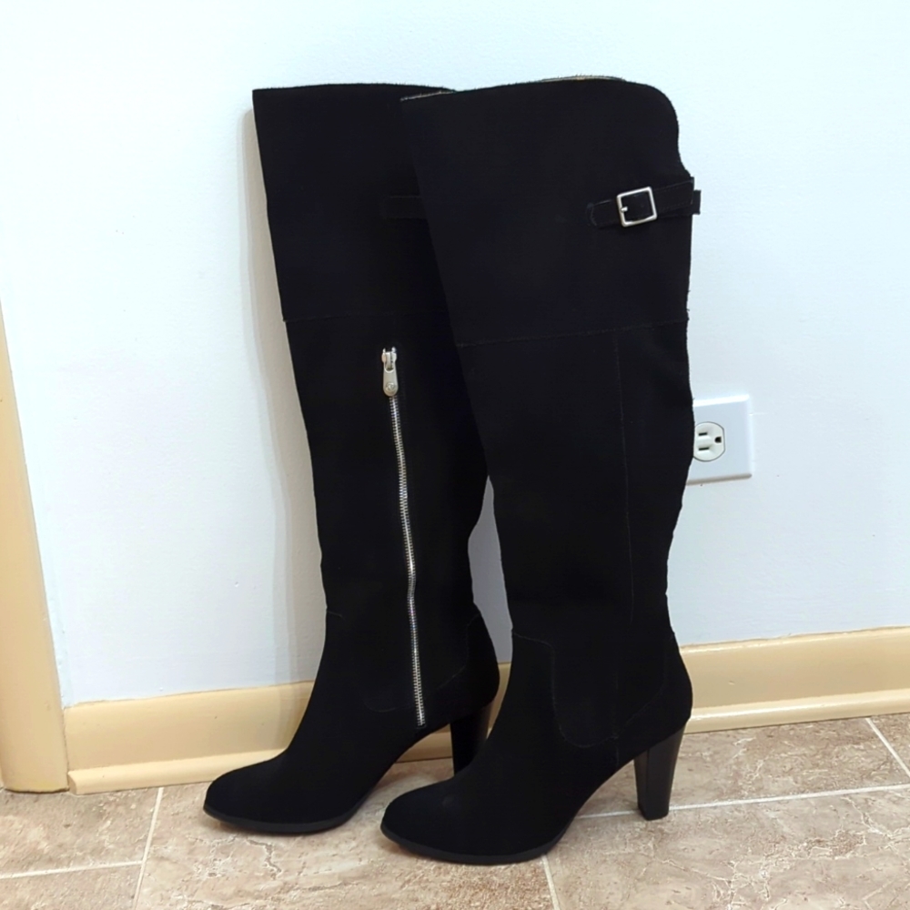 Adrienne Vittadini Black Suede Over the Knee Boots Size 8 NWOT